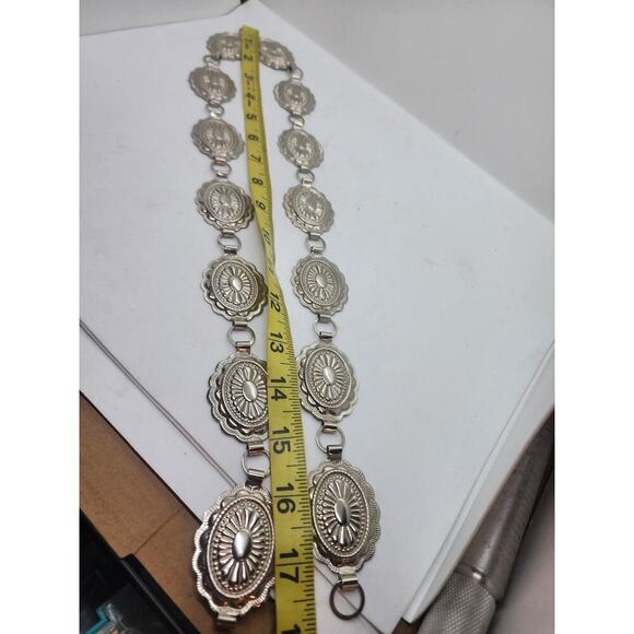 Silver Concho Link Belt Navajo Style Oval Stamped Medallion Chain Adjustable 36\